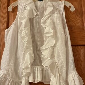 Ralph Lauren White Eyelet Ruffle Sleeveless Blouse